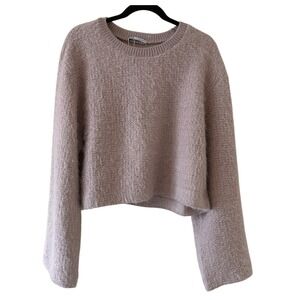 Zara Lilac Fuzzy Metallic Shimmer Cropped‎ Sweater Jumper bell Sleeve Large